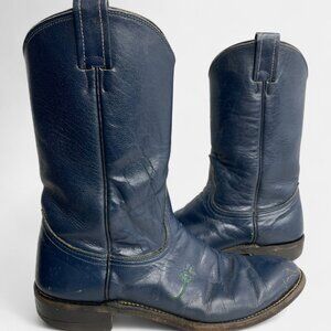 Classic Navy Leather Western Heeled Boots - Women